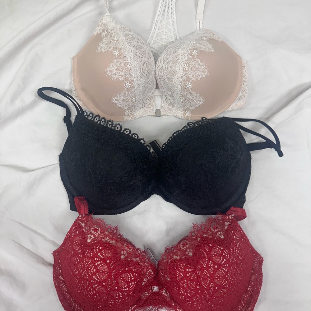 Victoria's Secret Lace Bra Trio - Black, Red, and Cream